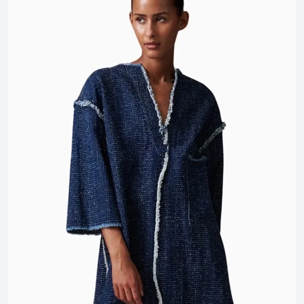 Day Birger et Mikkelsen Oversized Denim Tunic Top Deep V-Neck 100% Cotton